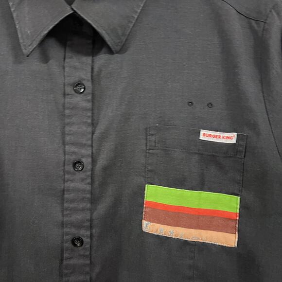 Vintage Burger King Employee Work Shirt Black Button Up Pocket Short Sleeve - Picture 3 of 6